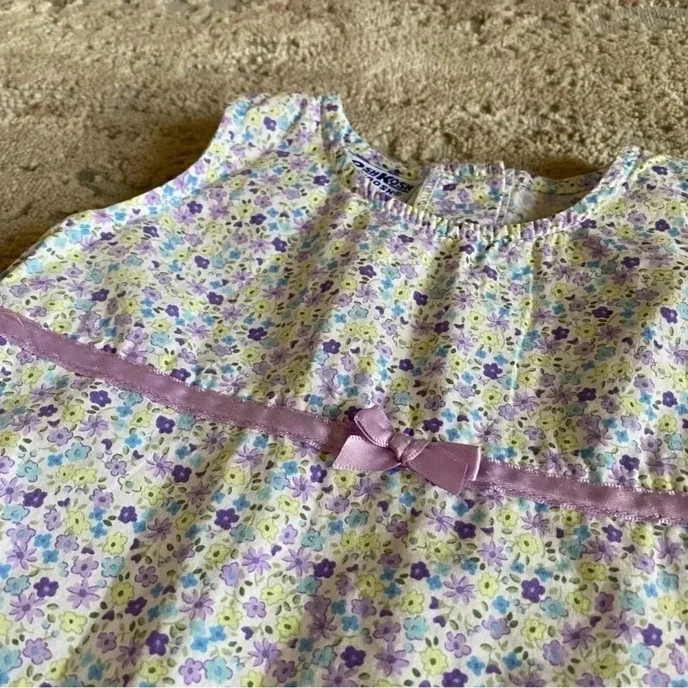 OshKosh B'Gosh Vintage 100% Cotton Floral Sleeveless Girls' Dress Bow: 18mos